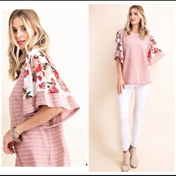 KORI ORIENTAL FLOWER MIXED PIN STRIPE TOP - Picture 8 of 8